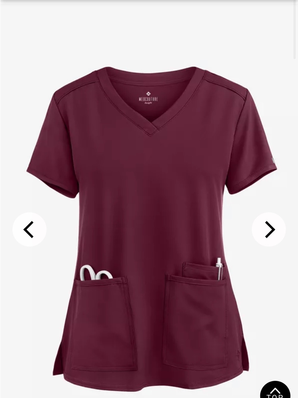 Med Couture V-Neck Scrub Top in Burgundy